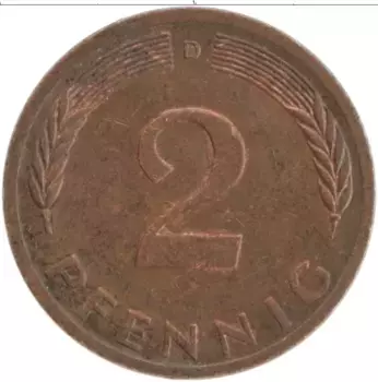 Монета 2 пфеннига ФРГ 1976 года Бронза D