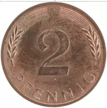 Монета 2 пфеннига ФРГ 1977 года Бронза J