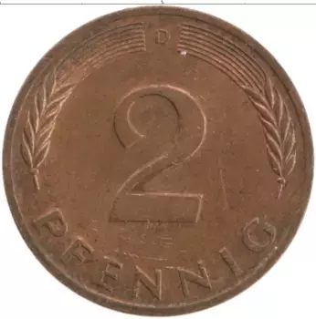 Монета 2 пфеннига ФРГ 1985 года Бронза D