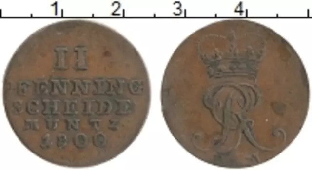 Монета 2 пфеннига Ганновера 1800 года Медь Вензель