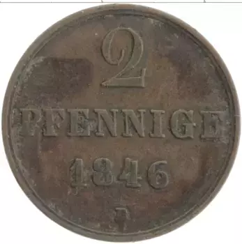 Монета 2 пфеннига Ганновера 1846 года Медь В