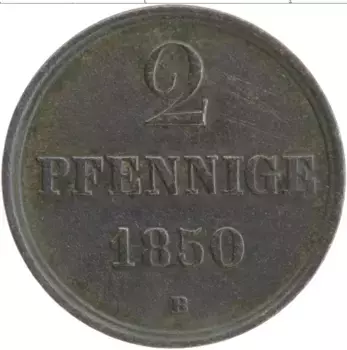 Монета 2 пфеннига Ганновера 1850 года Медь В