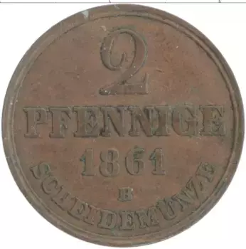 Монета 2 пфеннига Ганновера 1861 года Медь В