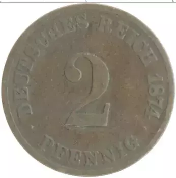 Монета 2 пфеннига Германии 1874 года Медь G