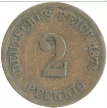 Монета 2 пфеннига Германии 1874 года Медь C