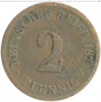 Монета 2 пфеннига Германии 1874 года Медь D
