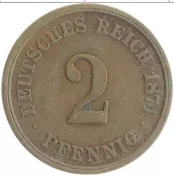 Монета 2 пфеннига Германии 1874 года Медь А