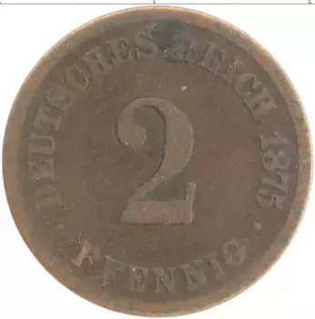 Монета 2 пфеннига Германии 1875 года Бронза A