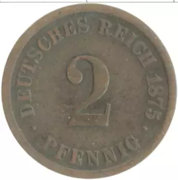 Монета 2 пфеннига Германии 1875 года Бронза D
