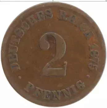 Монета 2 пфеннига Германии 1875 года Медь G