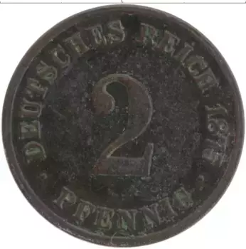 Монета 2 пфеннига Германии 1875 года Медь G