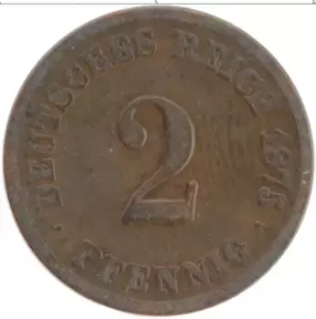 Монета 2 пфеннига Германии 1875 года Медь