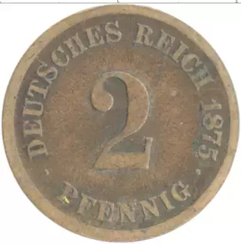 Монета 2 пфеннига Германии 1875 года Медь E