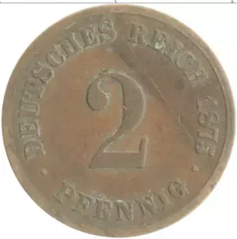 Монета 2 пфеннига Германии 1875 года Медь G