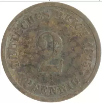 Монета 2 пфеннига Германии 1875 года Медь D