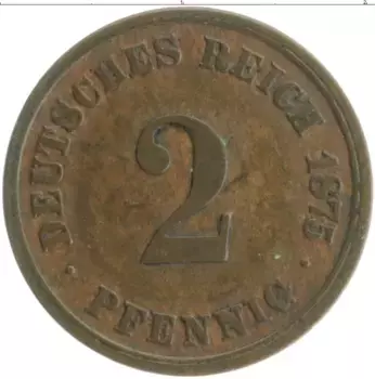 Монета 2 пфеннига Германии 1875 года Медь A