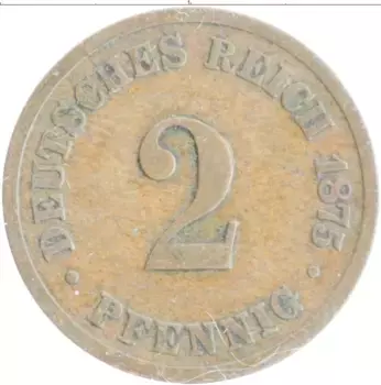 Монета 2 пфеннига Германии 1875 года Медь E