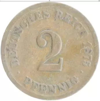 Монета 2 пфеннига Германии 1875 года Медь F