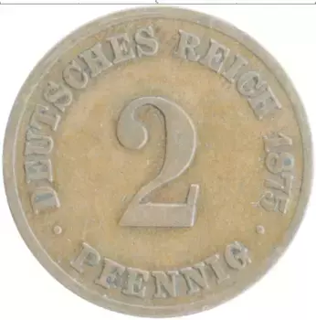 Монета 2 пфеннига Германии 1875 года Медь C