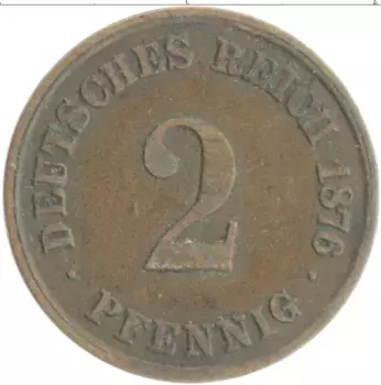 Монета 2 пфеннига Германии 1876 года Медь A