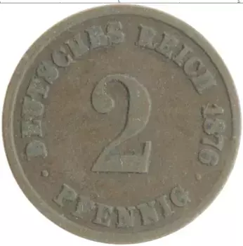 Монета 2 пфеннига Германии 1876 года Медь A