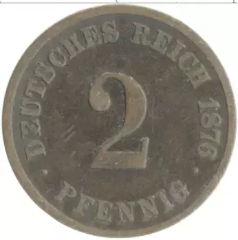 Монета 2 пфеннига Германии 1876 года Медь C