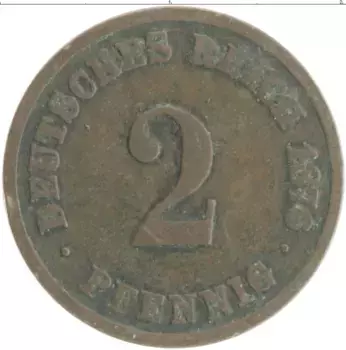 Монета 2 пфеннига Германии 1876 года Медь A