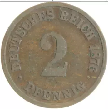 Монета 2 пфеннига Германии 1876 года Медь A