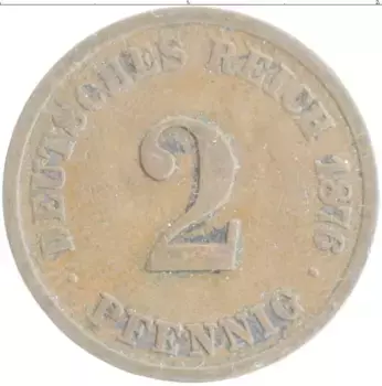 Монета 2 пфеннига Германии 1876 года Медь F
