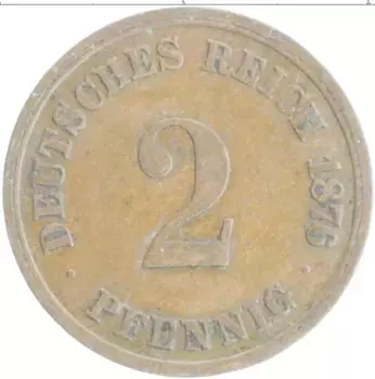 Монета 2 пфеннига Германии 1876 года Медь D
