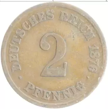 Монета 2 пфеннига Германии 1876 года Медь A