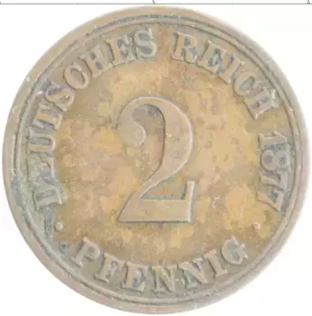 Монета 2 пфеннига Германии 1877 года Медь A