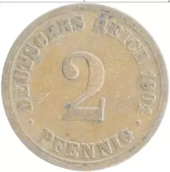 Монета 2 пфеннига Германии 1904 года Медь A