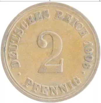 Монета 2 пфеннига Германии 1906 года Медь A