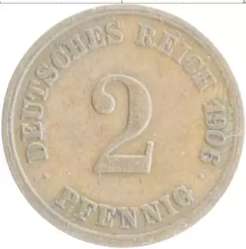 Монета 2 пфеннига Германии 1906 года Медь F