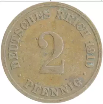 Монета 2 пфеннига Германии 1910 года Медь D