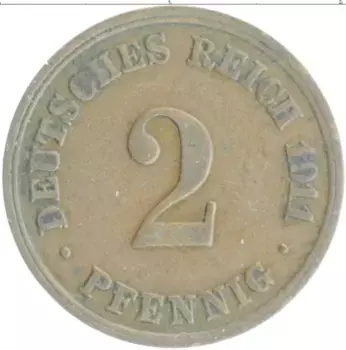 Монета 2 пфеннига Германии 1911 года Медь D
