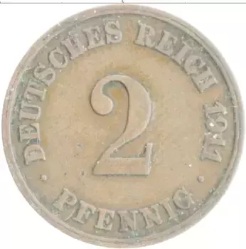 Монета 2 пфеннига Германии 1911 года Медь J