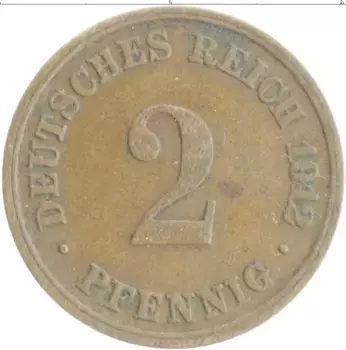 Монета 2 пфеннига Германии 1912 года Медь D