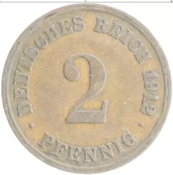 Монета 2 пфеннига Германии 1912 года Медь D