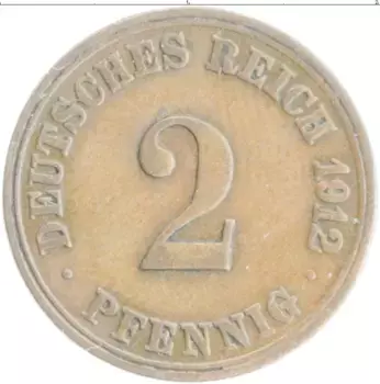 Монета 2 пфеннига Германии 1912 года Медь A