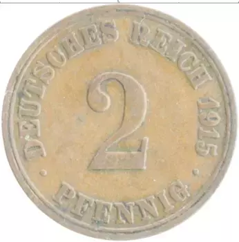 Монета 2 пфеннига Германии 1915 года Медь A
