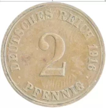 Монета 2 пфеннига Германии 1916 года Медь A