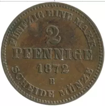 Монета 2 пфеннига Мекленбург-Стрелитца 1872 года Медь В