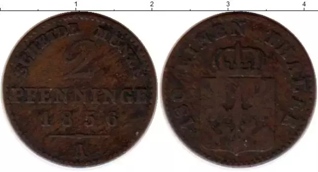 Монета 2 пфеннига Пруссии 1856 года Медь А