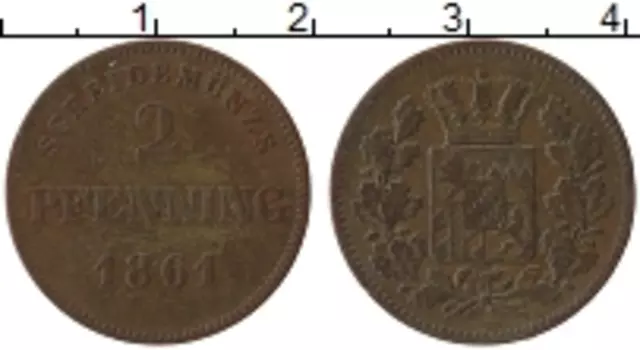 Монета 2 пфеннига Пруссии 1861 года Медь