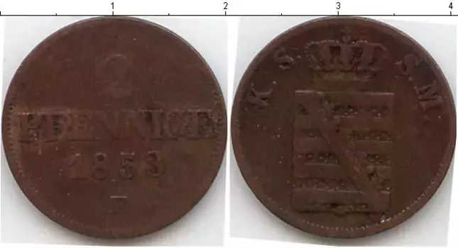 Монета 2 пфеннига Саксе-Мейнингена 1853 года Медь F