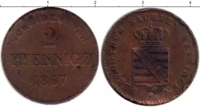 Монета 2 пфеннига Саксе-Мейнингена 1867 года Медь