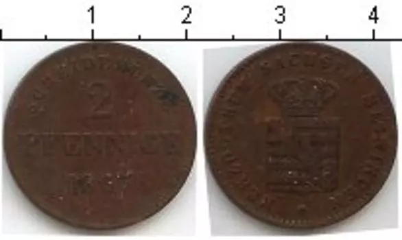 Монета 2 пфеннига Саксе-Мейнингена 1867 года Медь