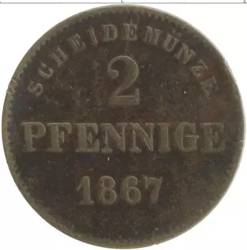 Монета 2 пфеннига Саксе-Мейнингена 1867 года Медь